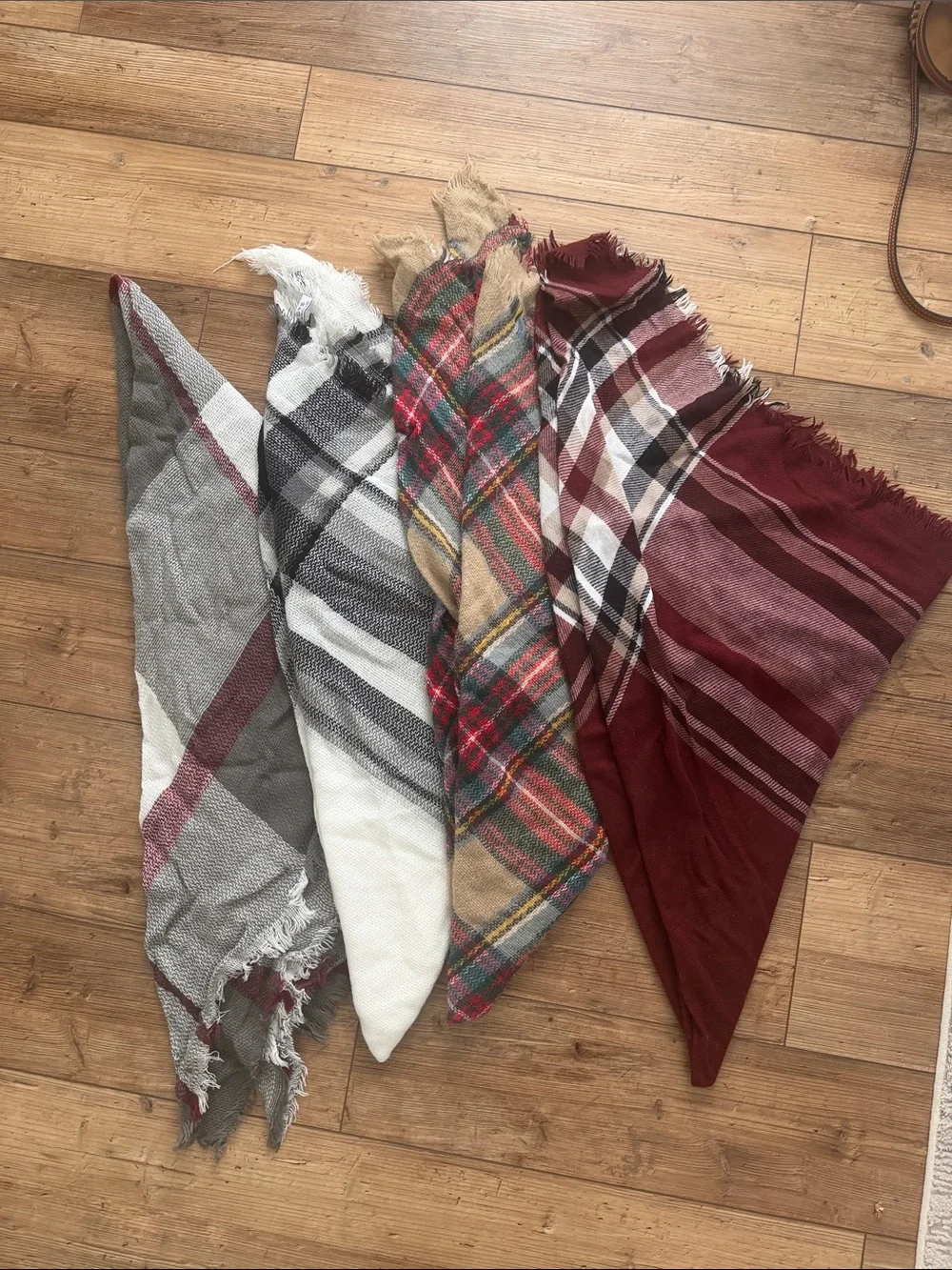 Cozy Plaid Fringe blanket scarf - Burgundy, Gray, Cream, Multi